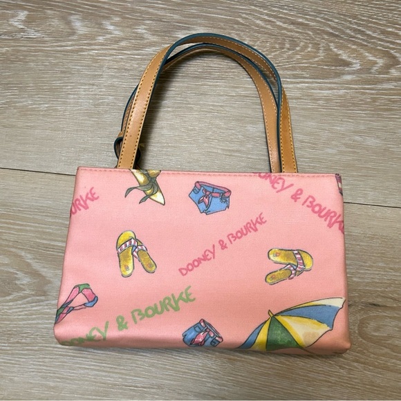 Vintage Y2K Dooney & Bourke Heart Tag Tote Pink Summer Print Mini Bag – Rare! - Picture 7 of 11